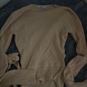 Zara Beige Ribbed Knit Top